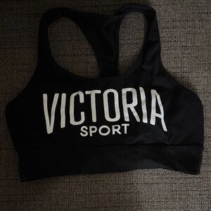 Victoria's Secret Black Racerback Sport Bra with White Logo